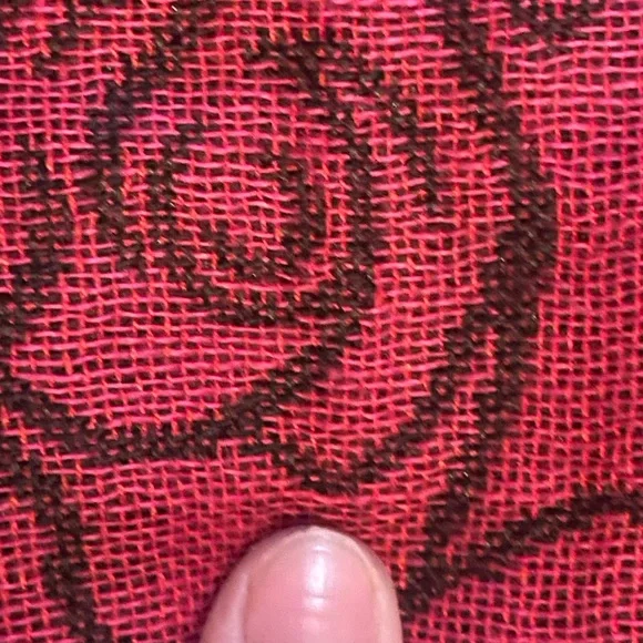 100% pashmina red black roses knit silk scarf wrap vintage genuine - Picture 5 of 5